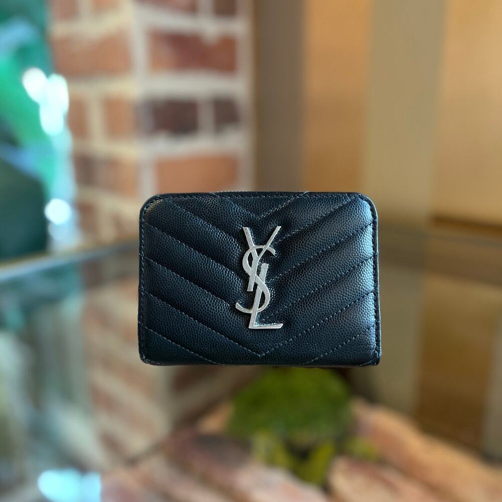 SAINT LAURENT Cassandre Matelassé Black Leather Snap Wallet